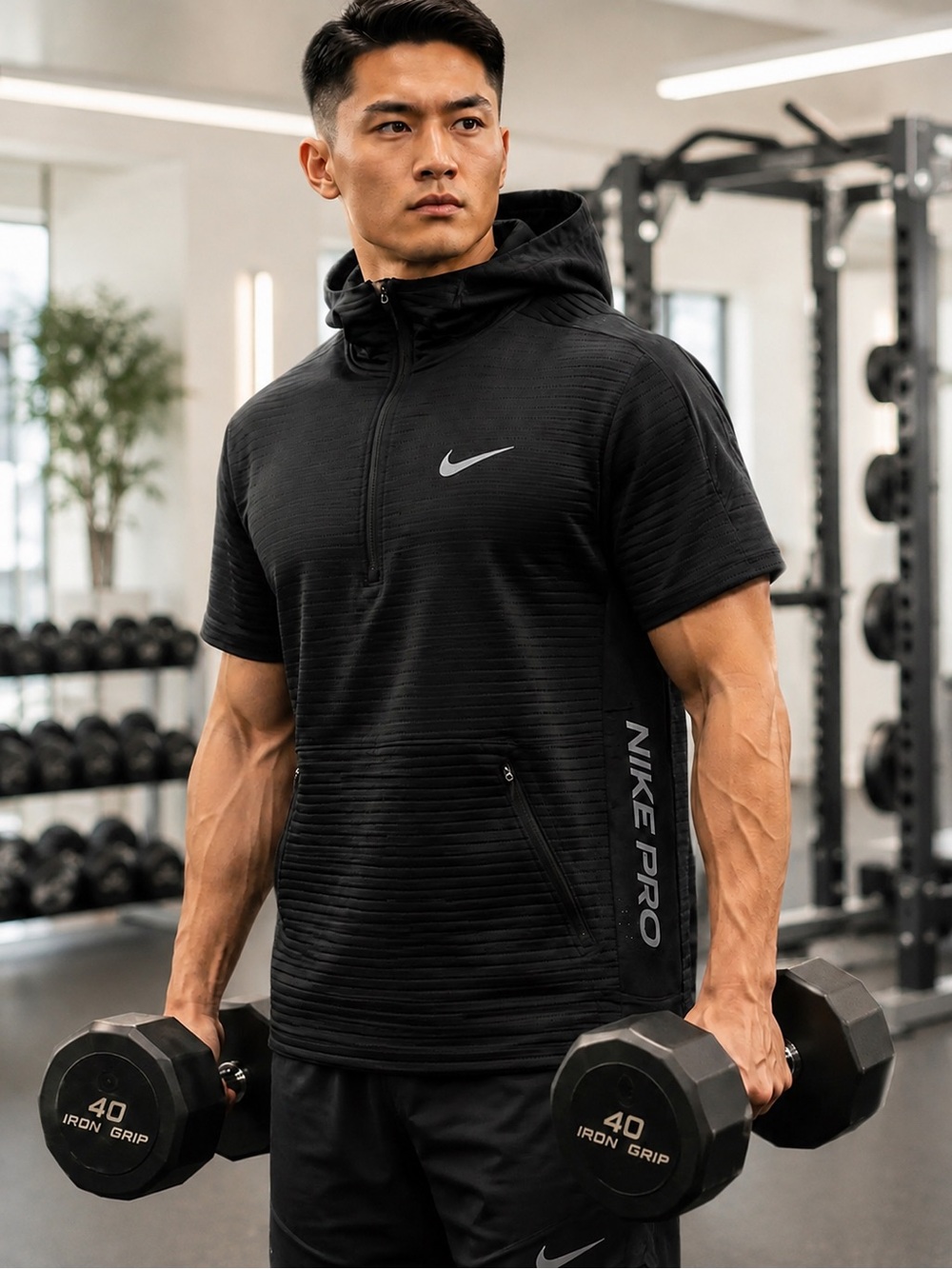 Nike Pro CQ8343-010 Short Sleeve 1/4-Zip Hoodie Black Sz L